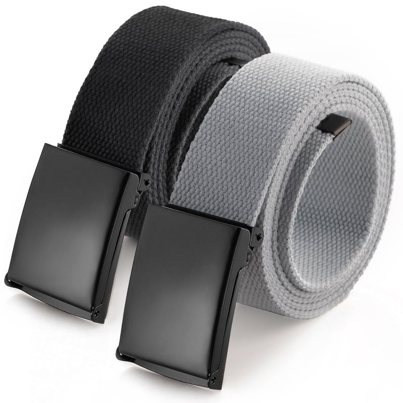 Mile High Life Cut To Fit Canvas Web Belt Size Up to 52" with Flip-Top Solid Black Military Buckle (2 Pack Dark Gray/Gray) - Image 1